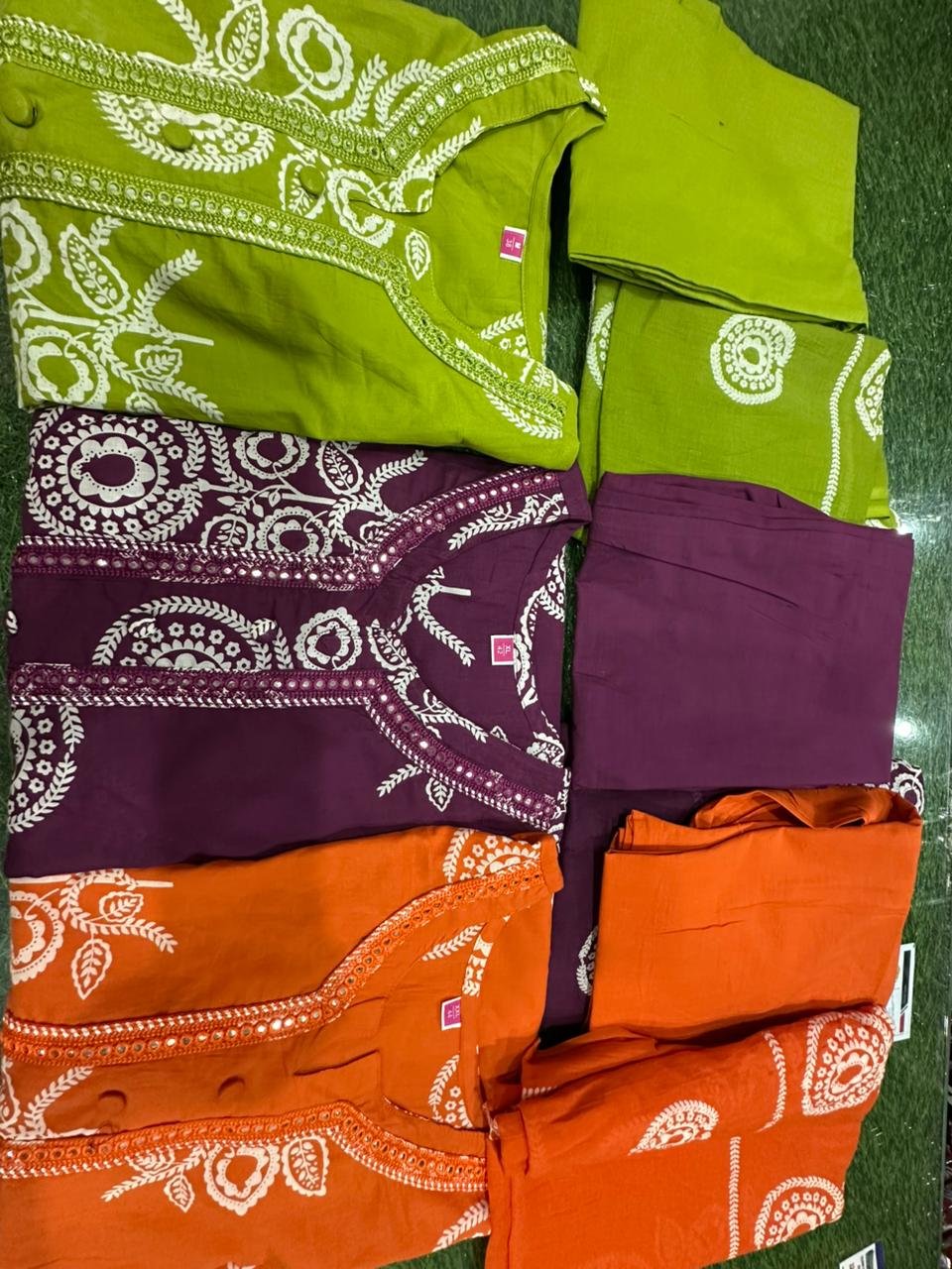 Yellow Cotton Kurti Pant Dupatta Set with Embroidery